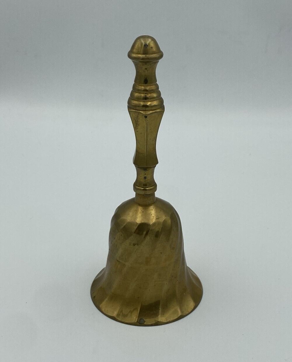 Vintage Brass Hand Bell w/ Handle Gold Finish 9 in Tall Decor for Any Room